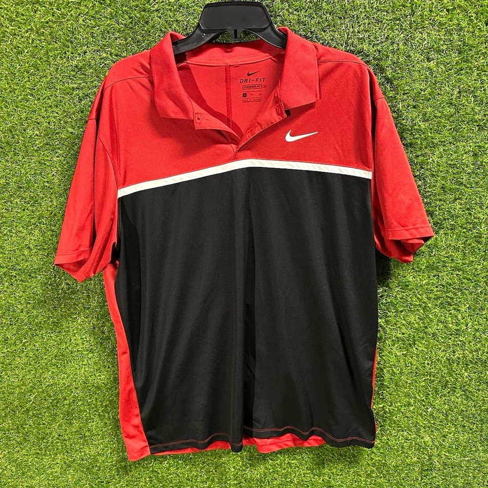 Nike Dri-FIT Men's XL Red/Black/White Colorblock Golf Polo Shirt, Breathable